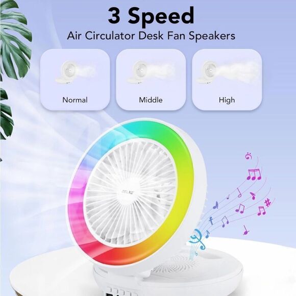 New Wireless Bluetooth Speaker With Desk 3 Speed Fan Rechargeable Indoor Outdoor - Picture 4 of 6